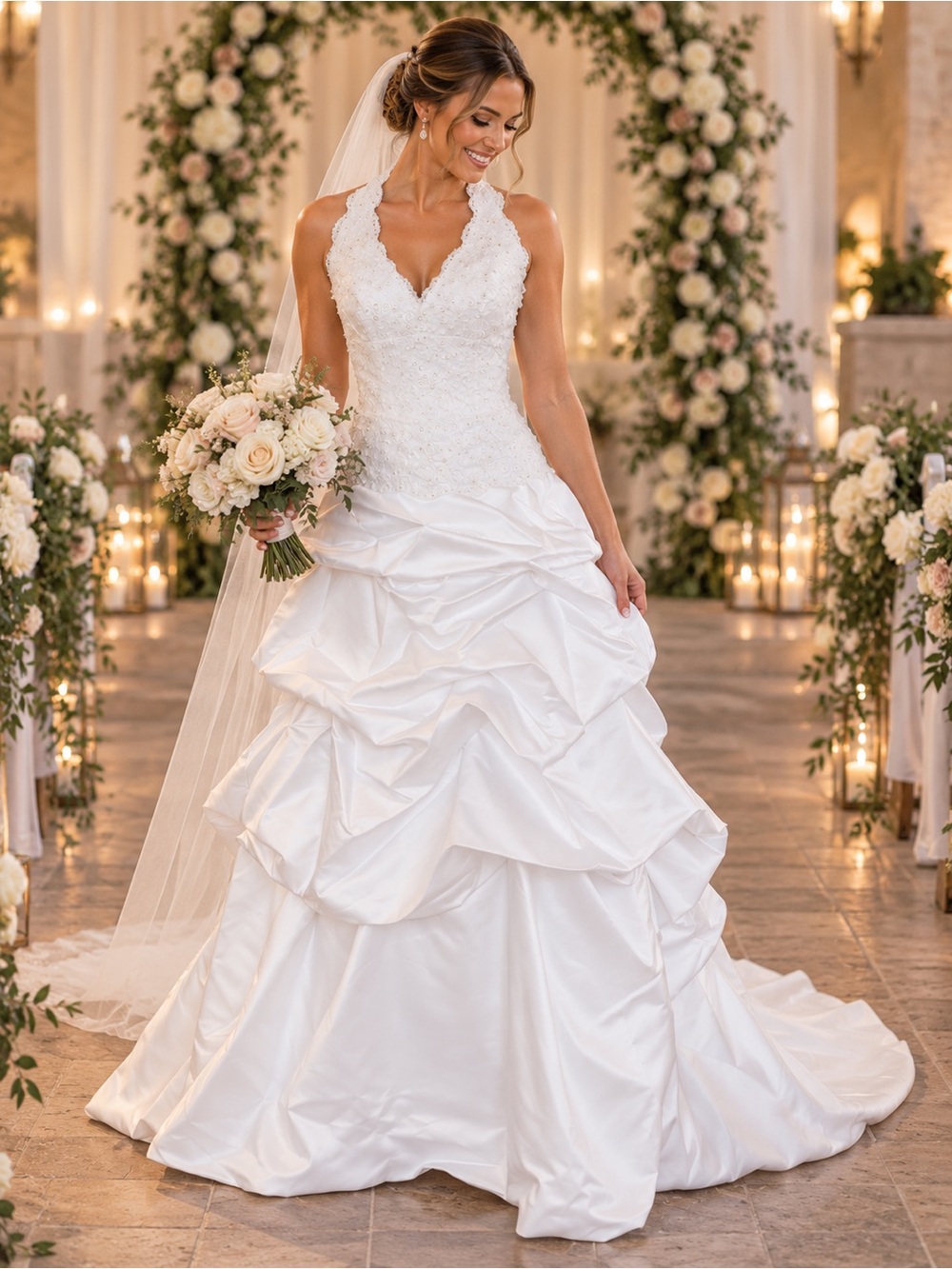 NWT Size 8 White Halter Wedding Dress Beaded Bodice Bridal Gown